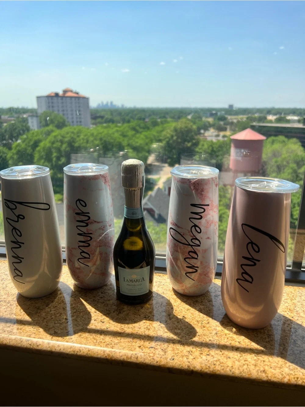 🍾🍷💕 Personalized Megan Pink Marble Stainless Travel Drink Tumbler Champagne Wine